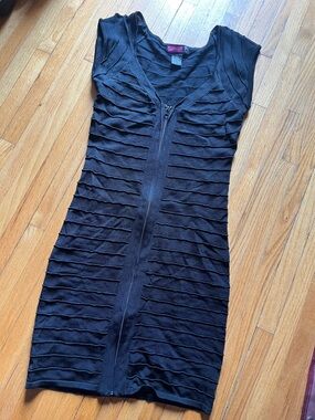 Say What? Black Ribbed Zip-Front Mini Dress
